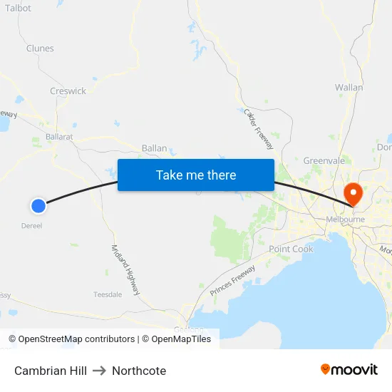 Cambrian Hill to Northcote map