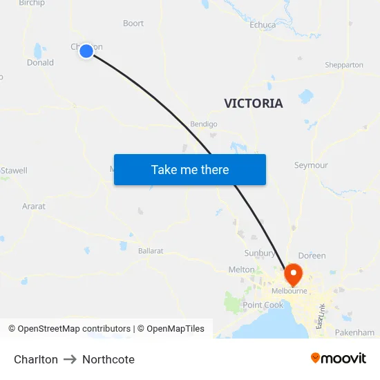 Charlton to Northcote map