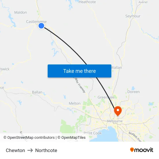 Chewton to Northcote map
