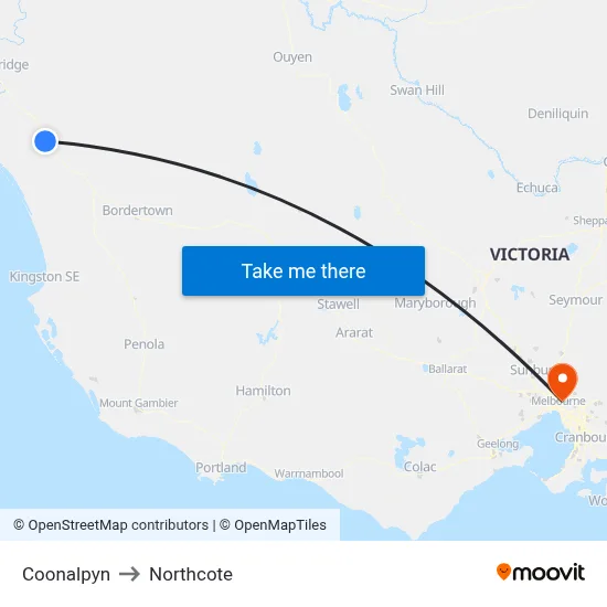 Coonalpyn to Northcote map