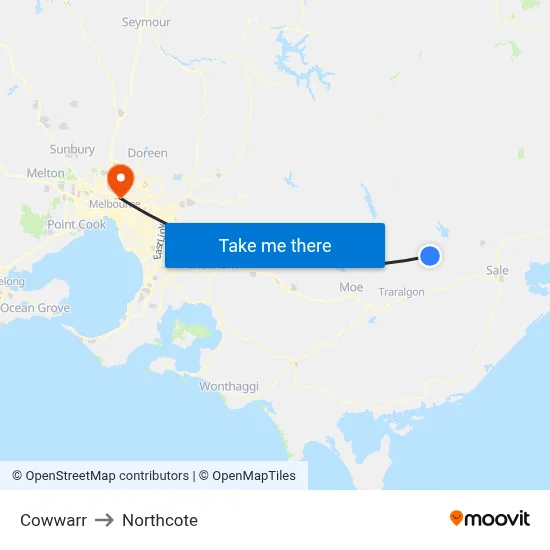 Cowwarr to Northcote map