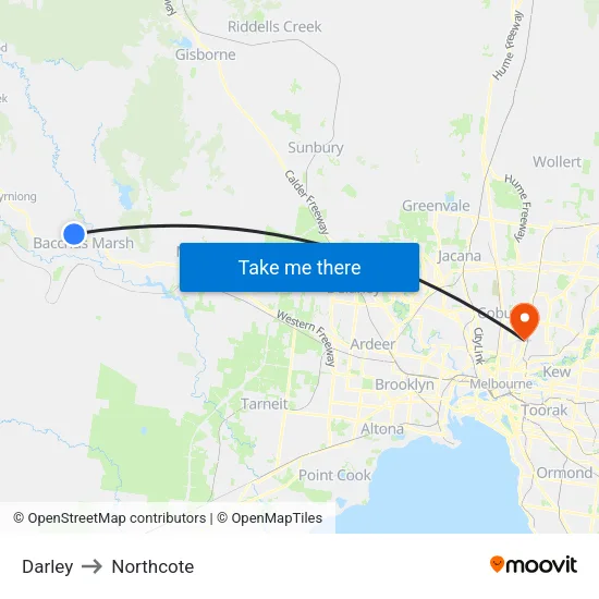 Darley to Northcote map