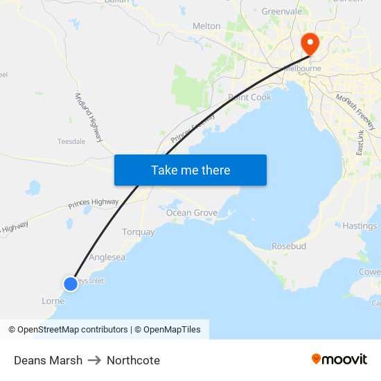 Deans Marsh to Northcote map