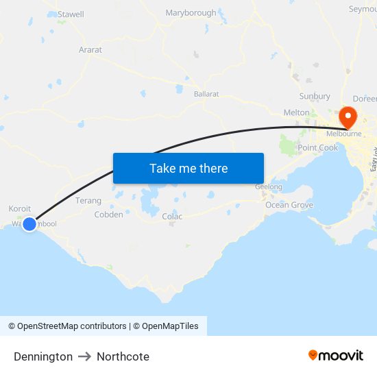 Dennington to Northcote map