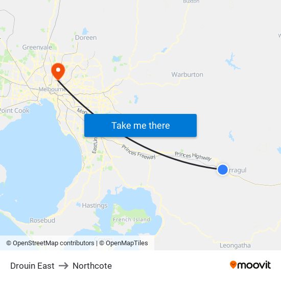 Drouin East to Northcote map