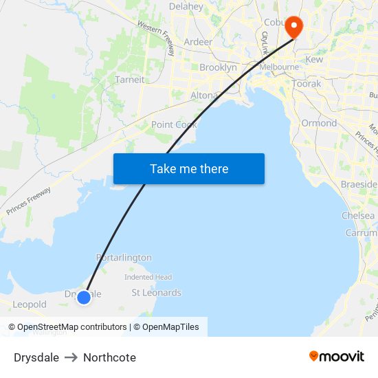 Drysdale to Northcote map