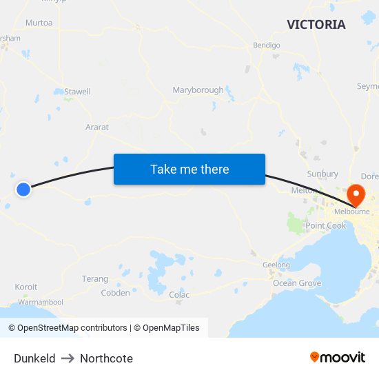 Dunkeld to Northcote map