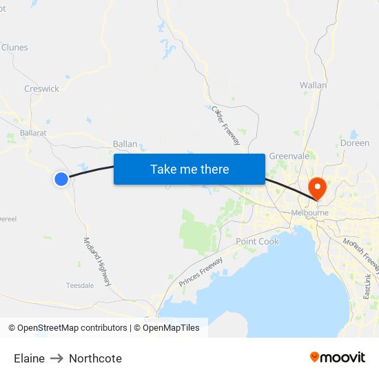 Elaine to Northcote map