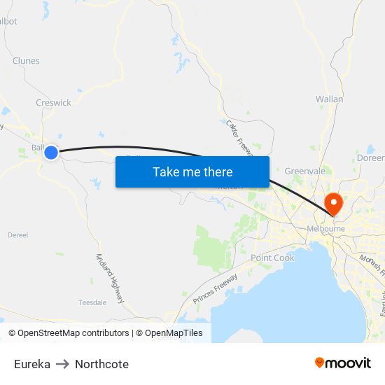 Eureka to Northcote map