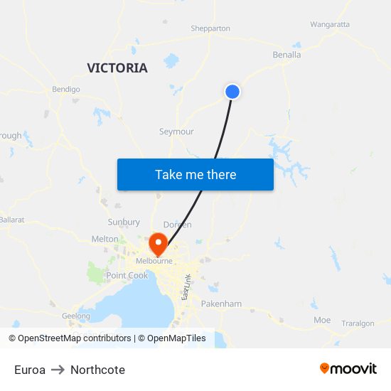 Euroa to Northcote map