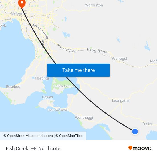 Fish Creek to Northcote map