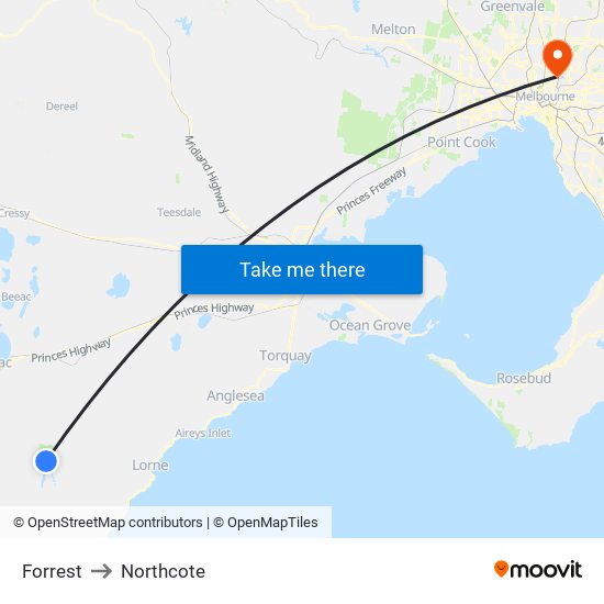 Forrest to Northcote map