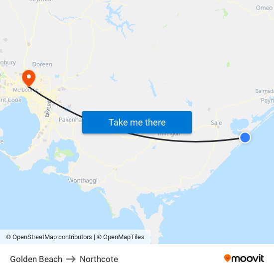 Golden Beach to Northcote map