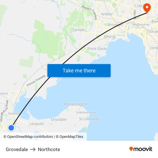 Grovedale to Northcote map