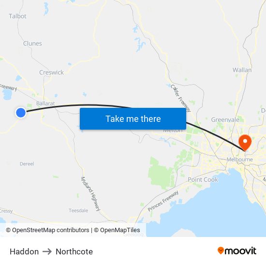 Haddon to Northcote map