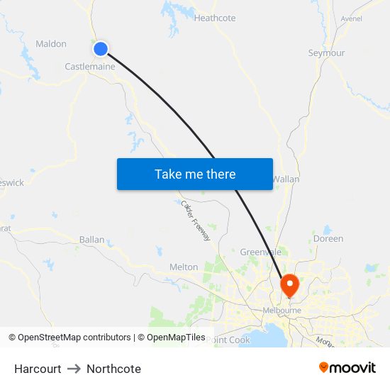 Harcourt to Northcote map