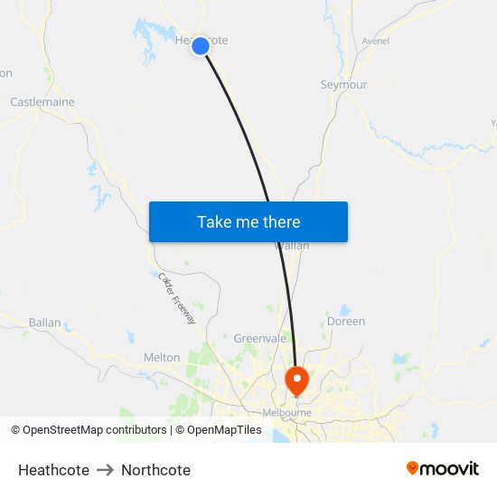 Heathcote to Northcote map