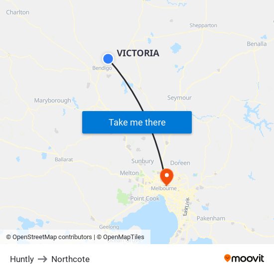 Huntly to Northcote map