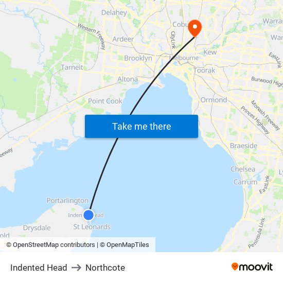 Indented Head to Northcote map