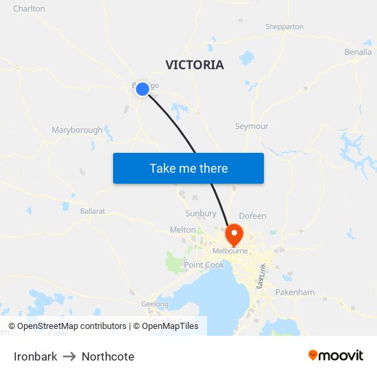 Ironbark to Northcote map