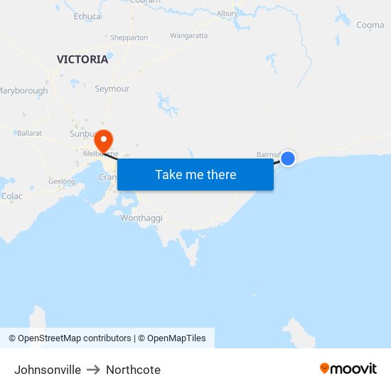 Johnsonville to Northcote map