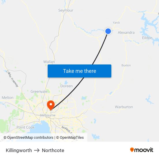 Killingworth to Northcote map