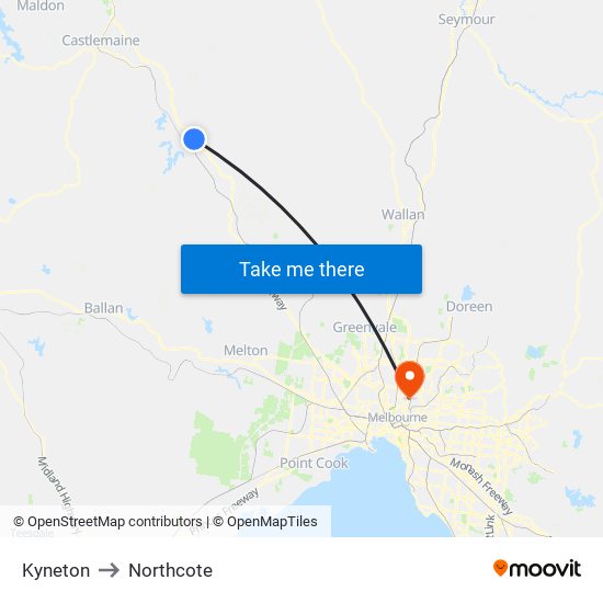 Kyneton to Northcote map