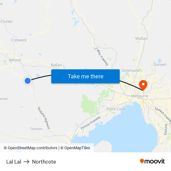 Lal Lal to Northcote map