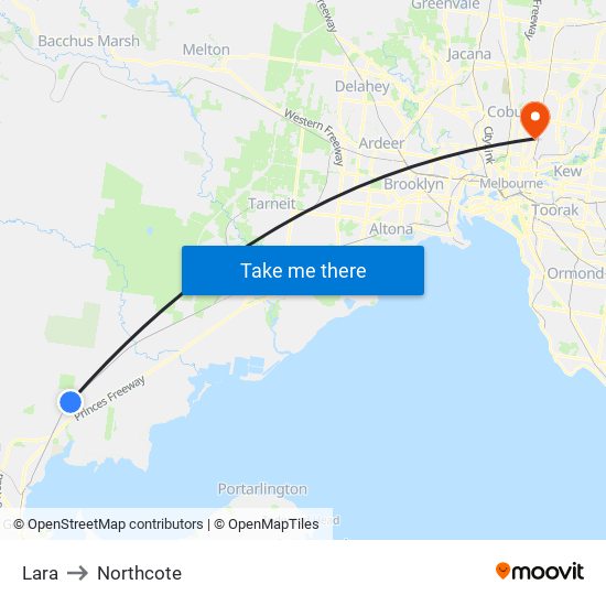 Lara to Northcote map