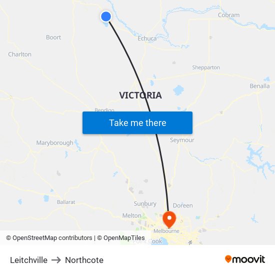 Leitchville to Northcote map