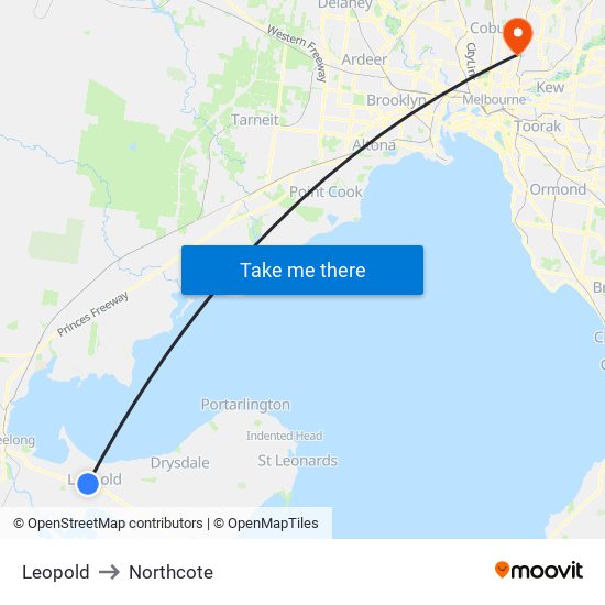 Leopold to Northcote map