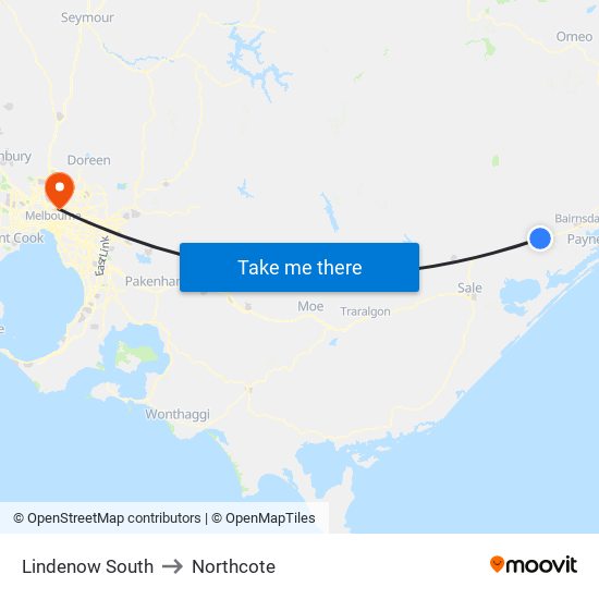 Lindenow South to Northcote map