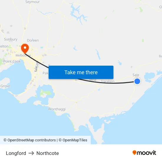 Longford to Northcote map