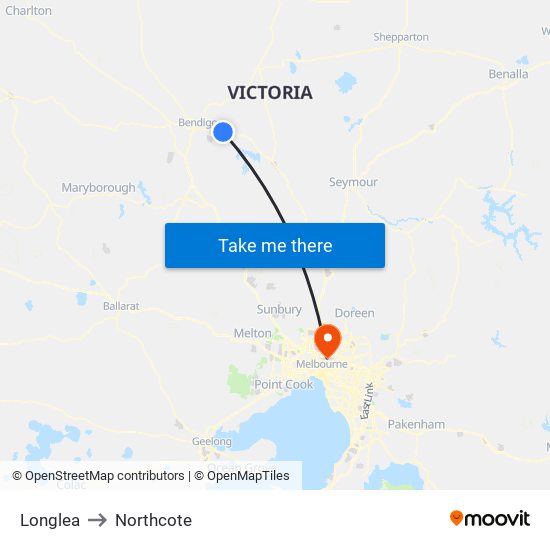 Longlea to Northcote map