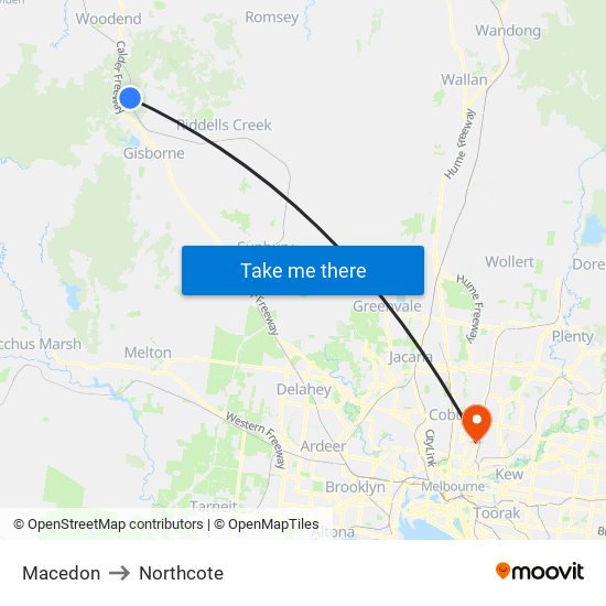 Macedon to Northcote map