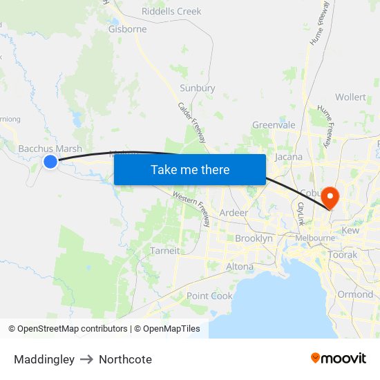 Maddingley to Northcote map