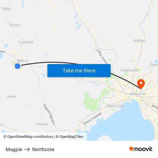 Magpie to Northcote map