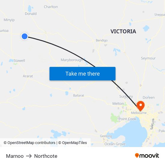 Marnoo to Northcote map