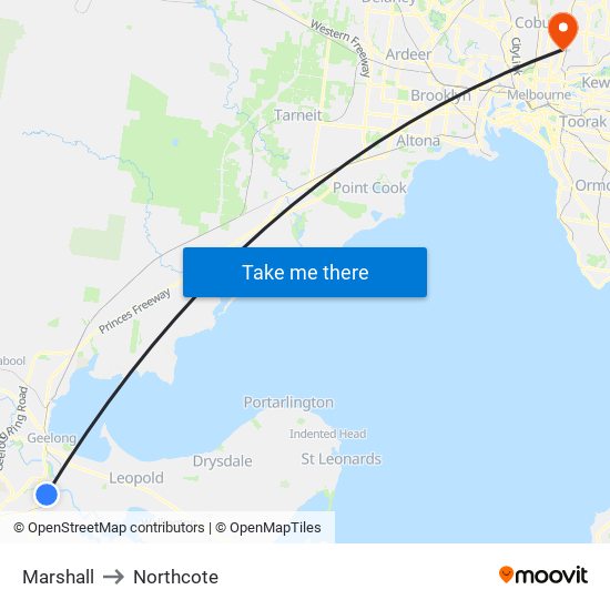 Marshall to Northcote map