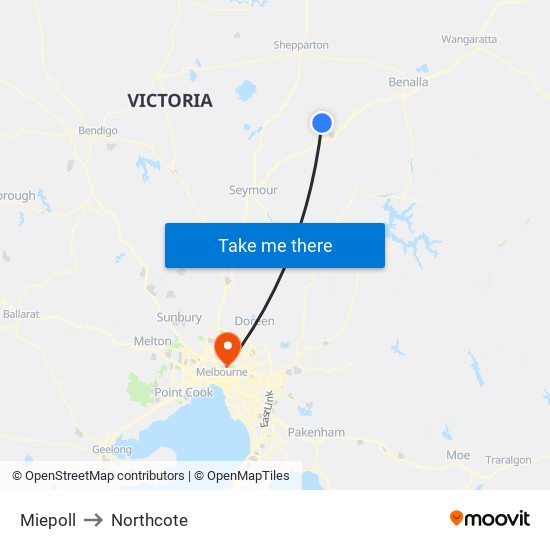 Miepoll to Northcote map