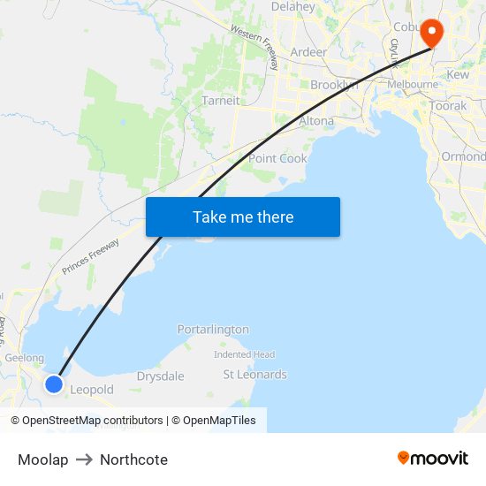 Moolap to Northcote map