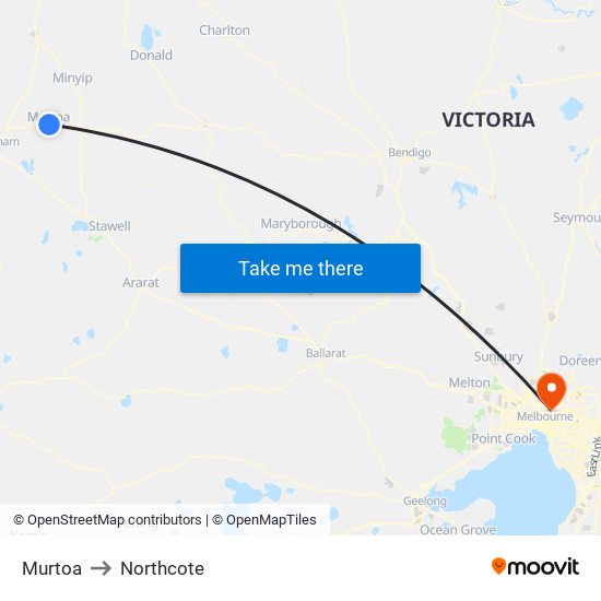 Murtoa to Northcote map