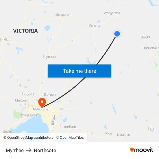 Myrrhee to Northcote map