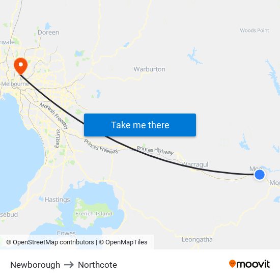 Newborough to Northcote map