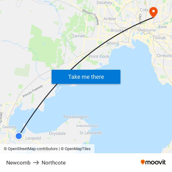 Newcomb to Northcote map