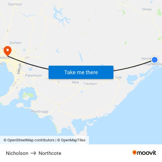 Nicholson to Northcote map