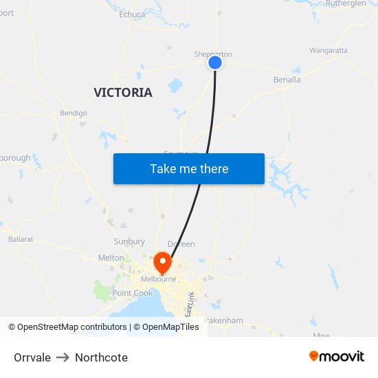 Orrvale to Northcote map