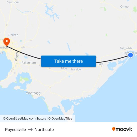 Paynesville to Northcote map