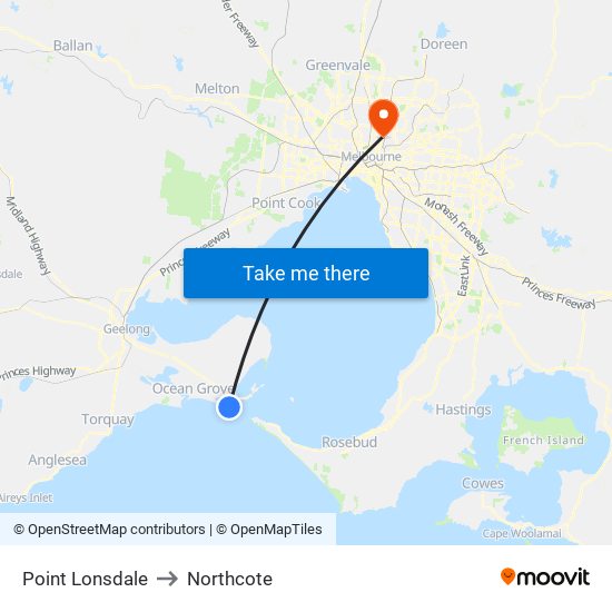 Point Lonsdale to Northcote map