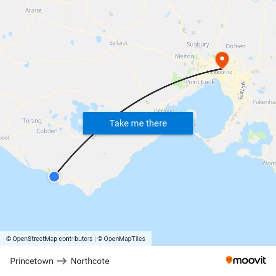 Princetown to Northcote map